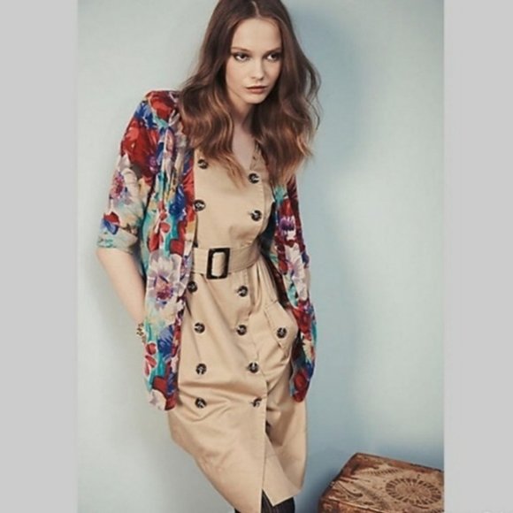 Anthropologie Dresses & Skirts - Moulinette Soeurs Anthropologie Dress 6 Khaki Tan Double Breasted Shirtdress